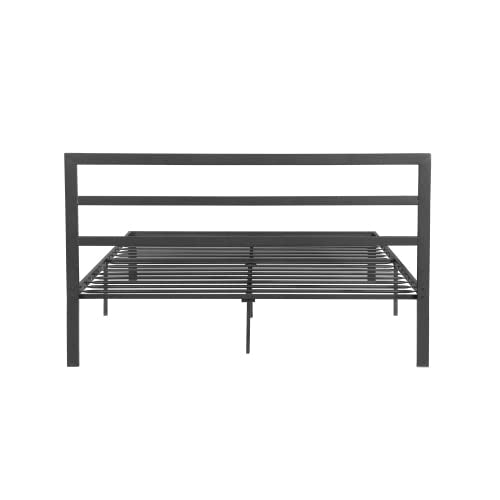 14 Inch Queen Size Black Metal Platform Bed with Spindle Headboard B3463
