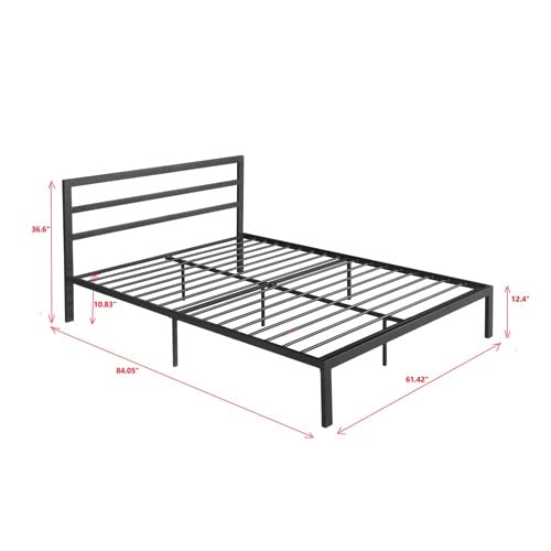 14 Inch Queen Size Black Metal Platform Bed with Spindle Headboard B3463