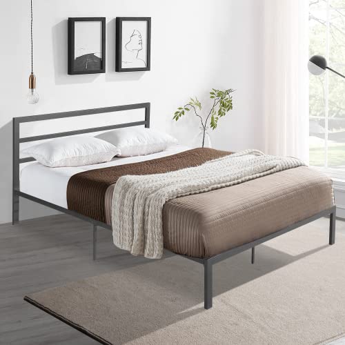 14 Inch Queen Size Black Metal Platform Bed with Spindle Headboard B3463