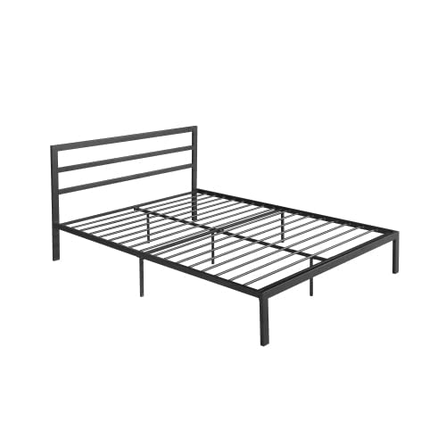 14 Inch Queen Size Black Metal Platform Bed with Spindle Headboard B3463