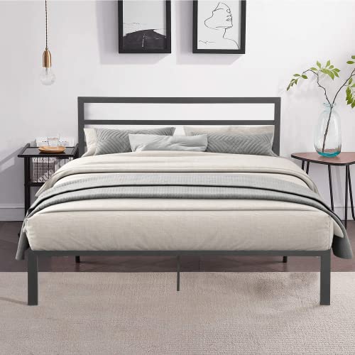 14 Inch Queen Size Black Metal Platform Bed with Spindle Headboard B3463