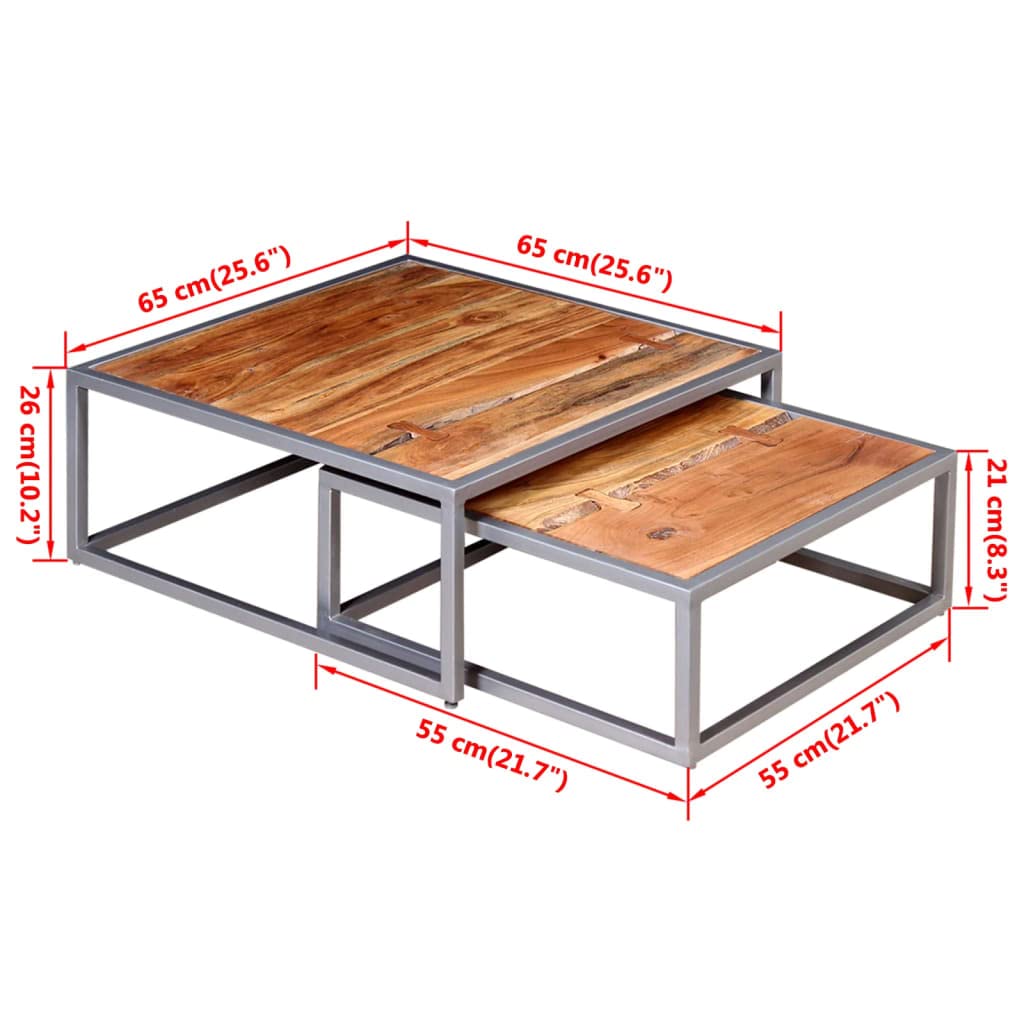 Acacia Wood and Steel Coffee Table Set of 2 Brown L39614
