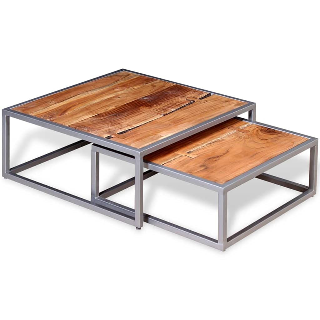 Acacia Wood and Steel Coffee Table Set of 2 Brown L39614