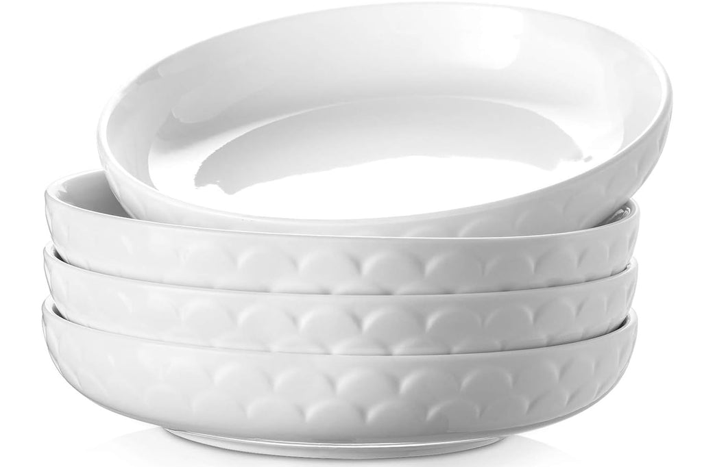 Set of 4 White Ceramic Pasta Bowls X596435