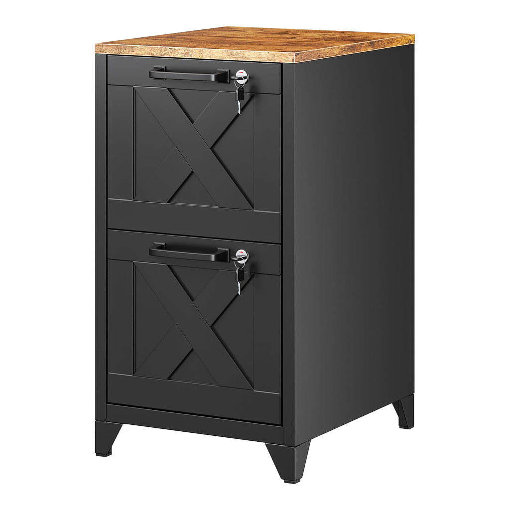 Black 2 Drawer Steel File Cabinet with Lock J354