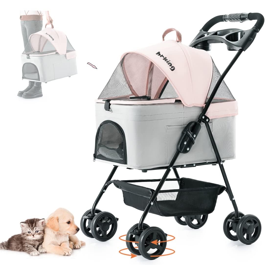 Pink Gray Pet Stroller with Detachable Carrier H126914
