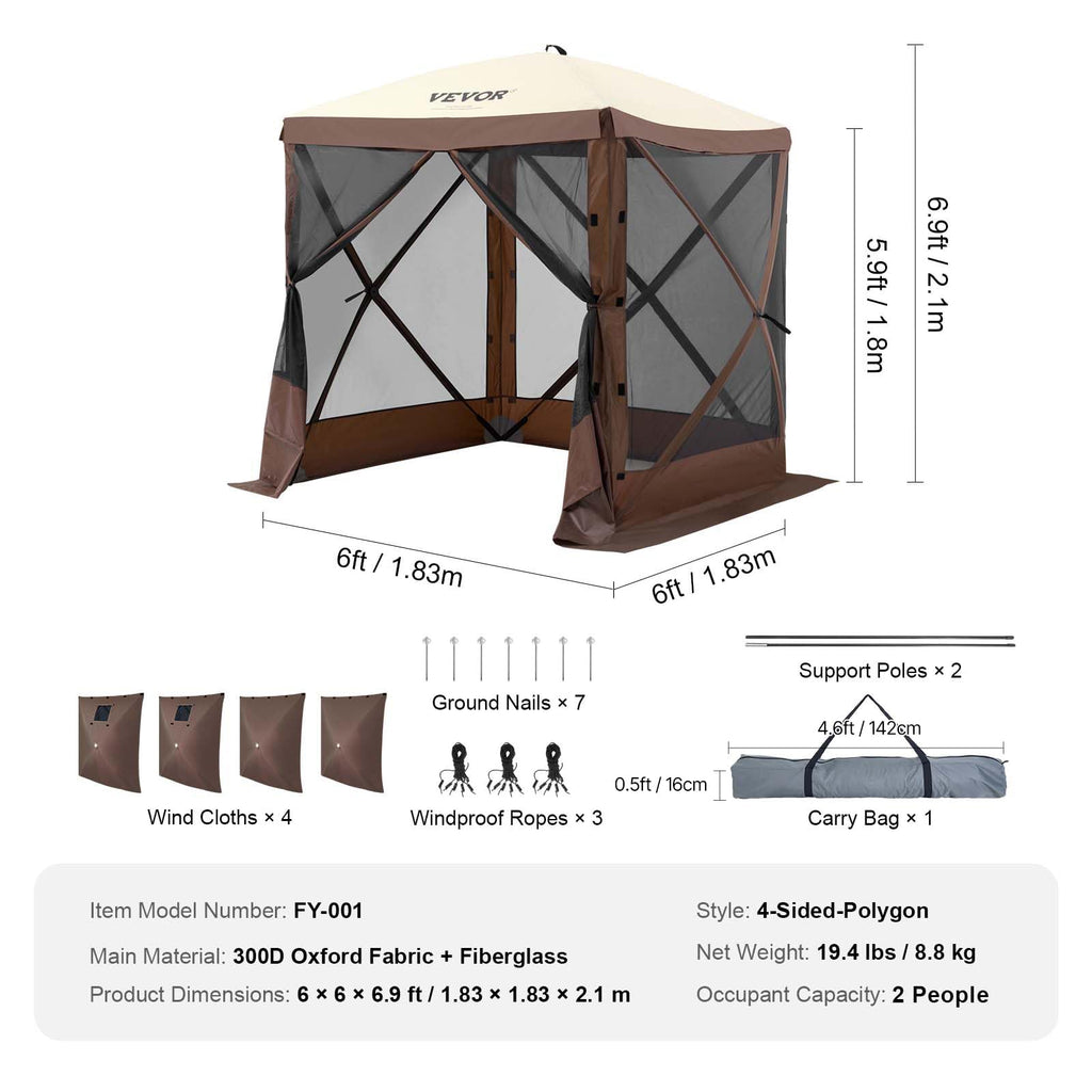 6 x 6 ft Pop Up Gazebo Tent with Mosquito Netting and Privacy Panels S8610