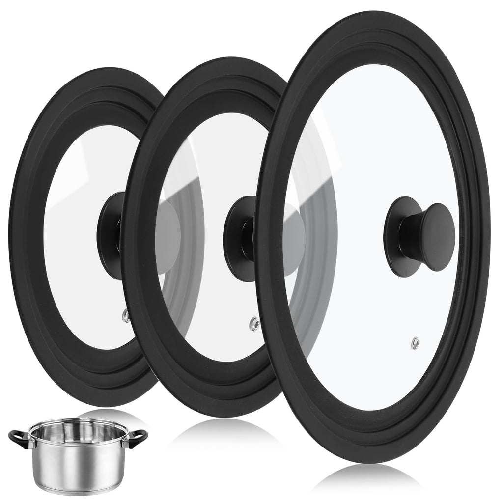 3 Pc Tempered Glass Pot Lids with Silicone Rim K212