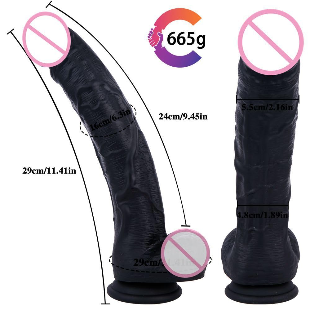 12 Inch Black Realistic Silicone Dildo with Suction Cup H478780