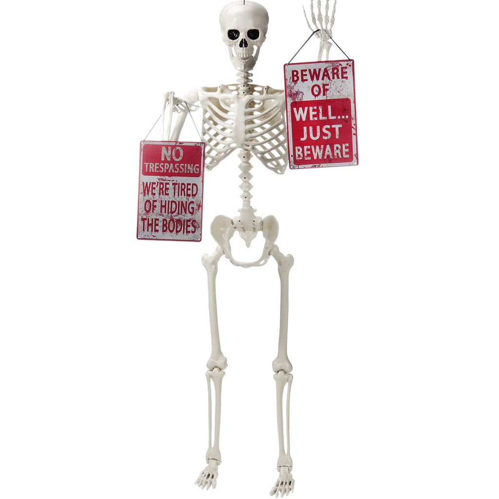 5.4 ft Posable Skeleton with 2 Pack Metal Signs U51901
