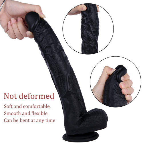 12 Inch Black Realistic Silicone Dildo with Suction Cup H478780