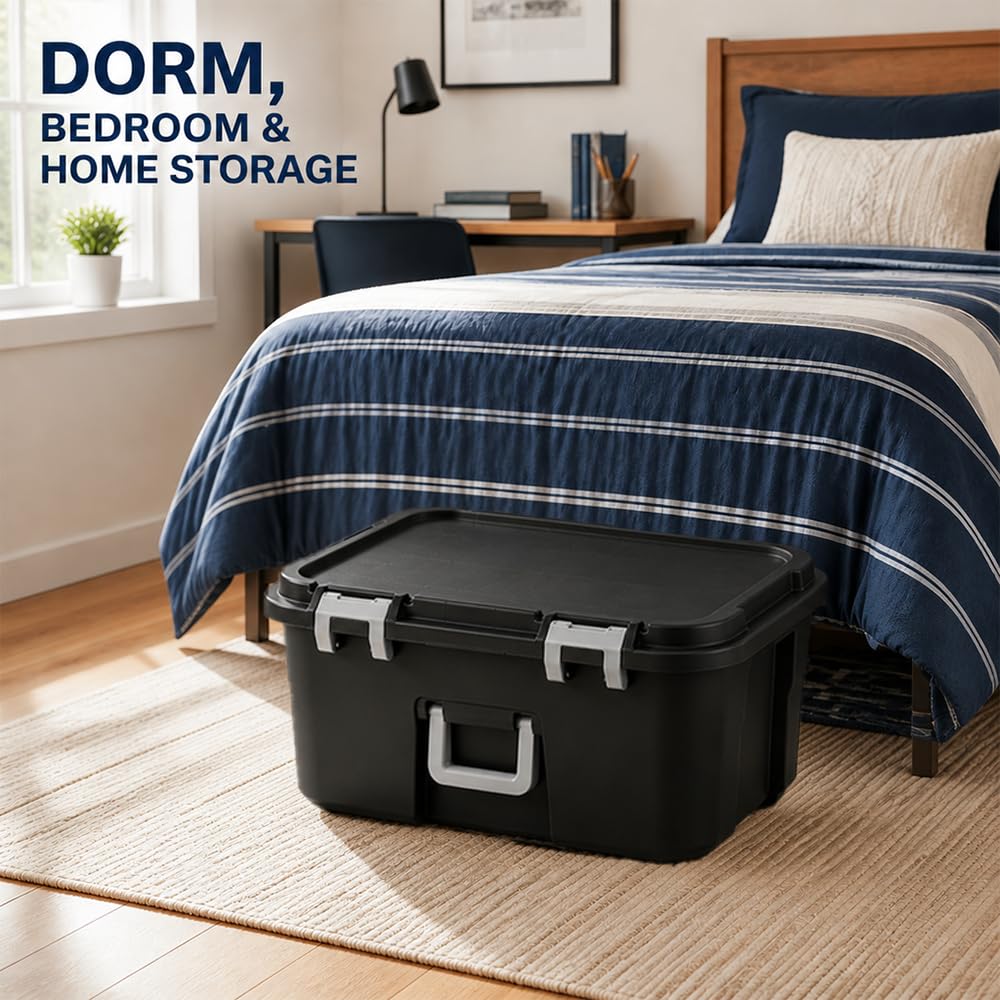 22 Gallon Black Plastic Wheeled Storage Trunk H741631