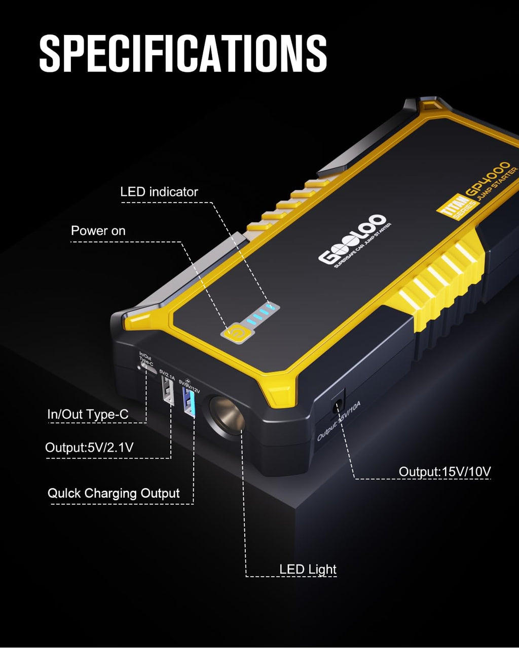 4000A 12V Portable Car Battery Jump Starter R419