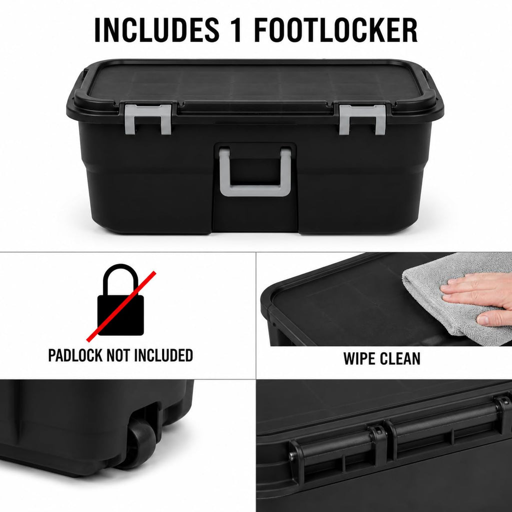 22 Gallon Black Plastic Wheeled Storage Trunk H741631
