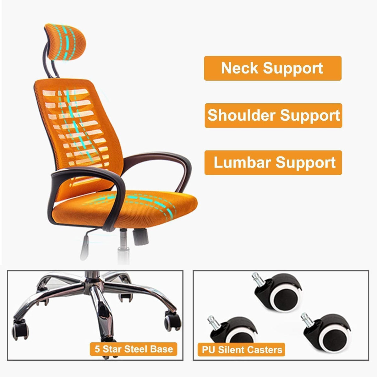 Ergonomic High Back Office Chair with Lumbar Support Orange N189