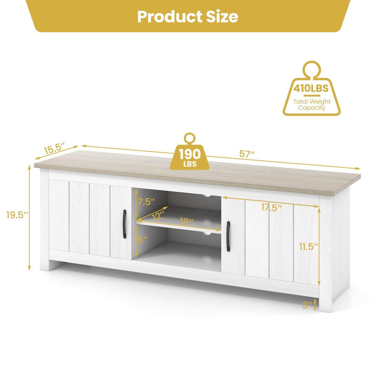 2 Doors TV Stand with 2 Cabinets & Open Shelves R51076