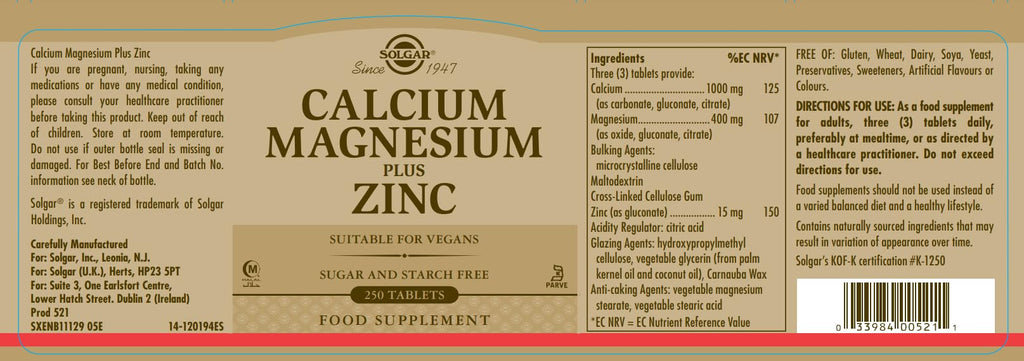 Calcium Magnesium Plus Zinc 250 Tablets R351547