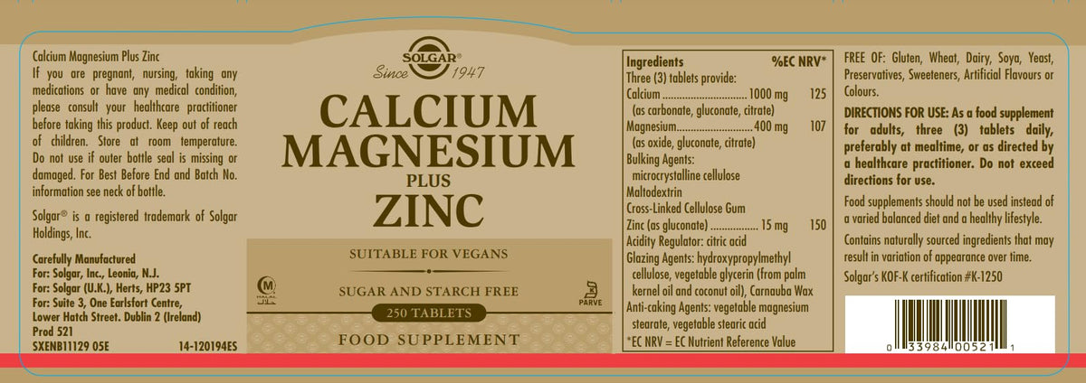 Calcium Magnesium Plus Zinc 250 Tablets R351547