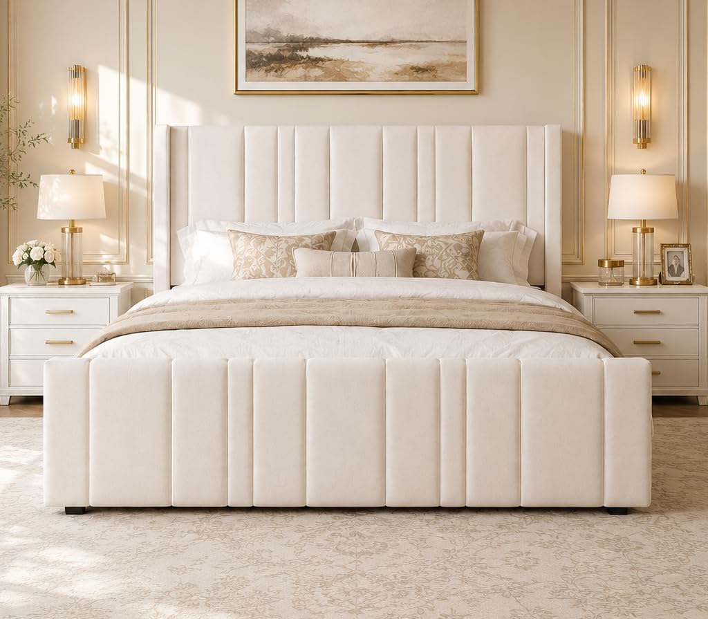 Full Size Velvet Headboard Bed Frame V630956