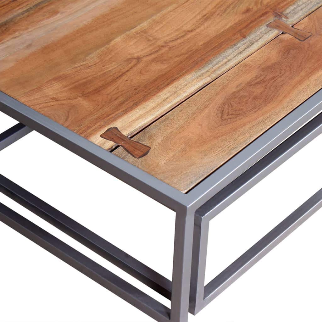 Acacia Wood and Steel Coffee Table Set of 2 Brown L39614