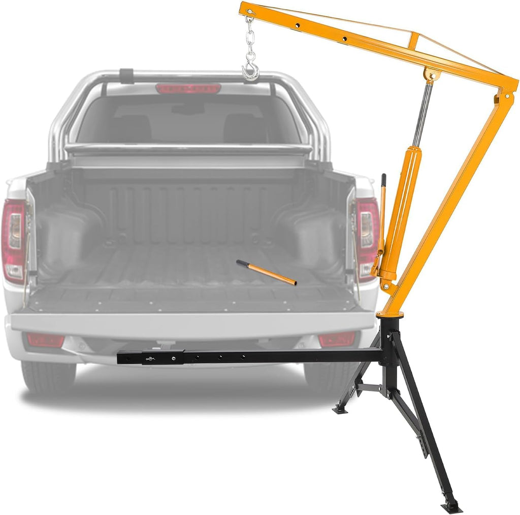 Hydraulic Hitch Mounted Pickup Truck Crane, 1000 Lbs Capacity, 360° Swivel, Yellow F84820