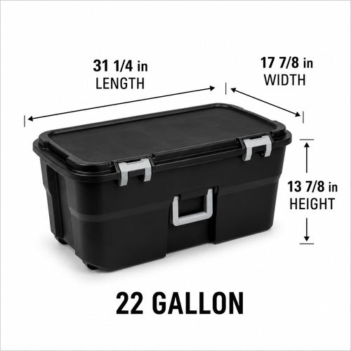 22 Gallon Black Plastic Wheeled Storage Trunk H741631