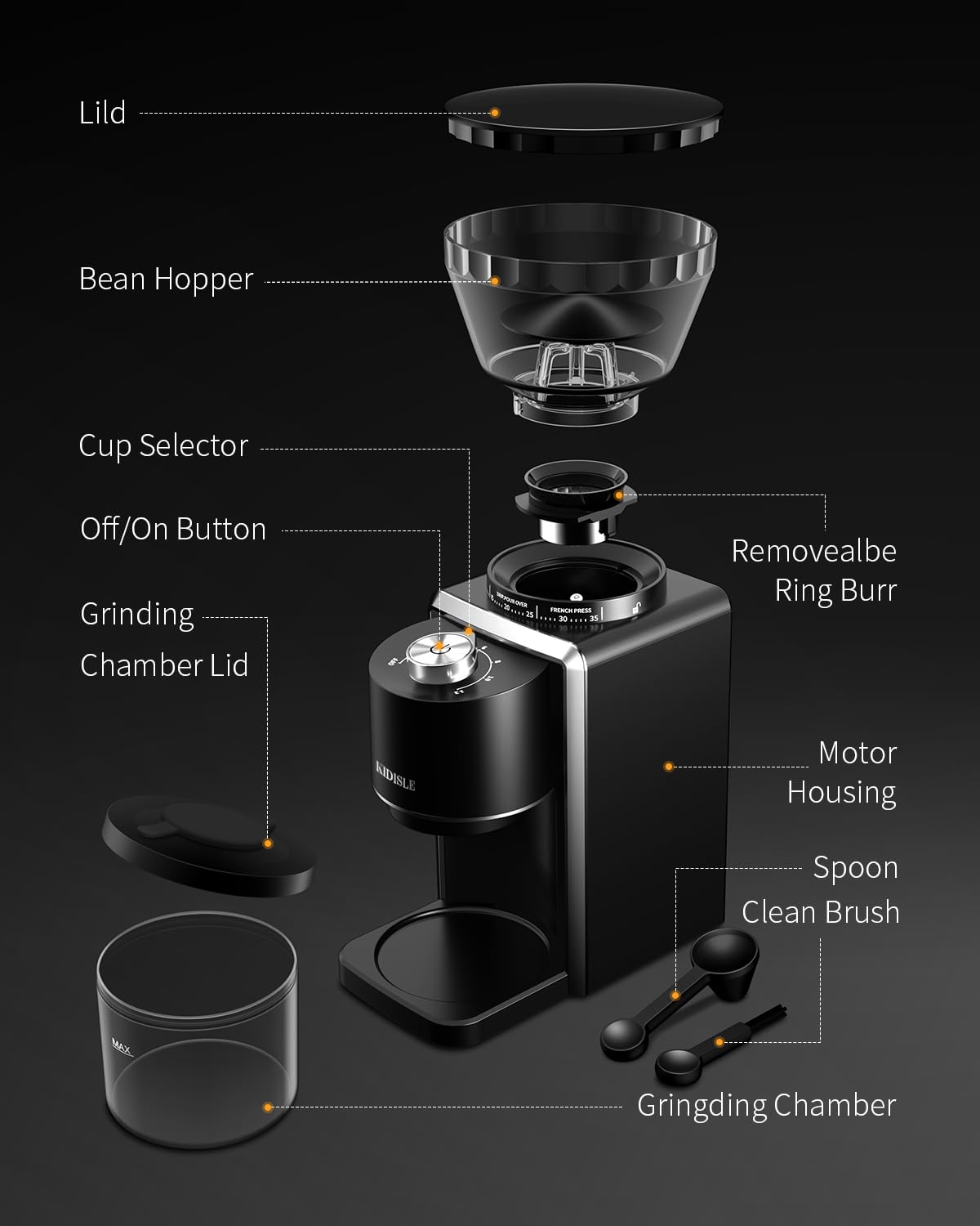 Conical Burr Electric Coffee Grinder 35 Settings Black Q553