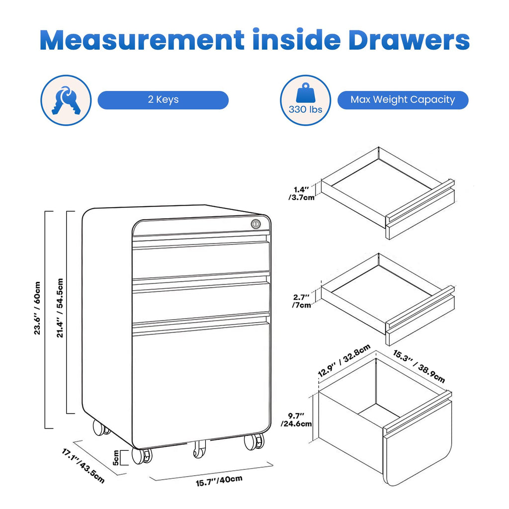 3 Drawer Metal Rolling File Cabinet P73879