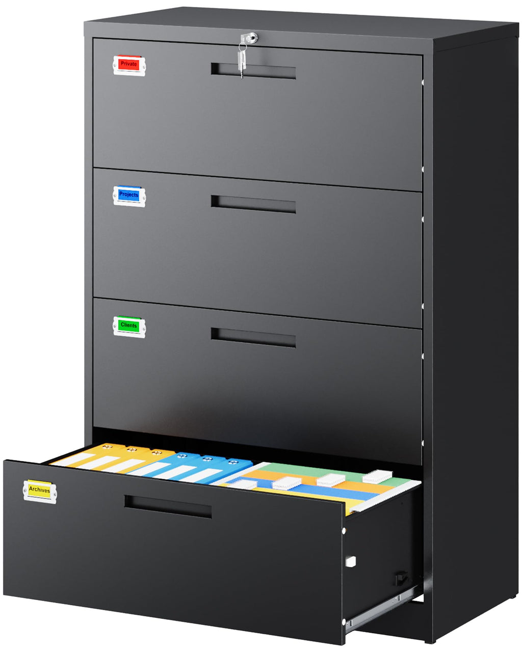 4 Drawer File Cabinet with Lock, Black S593386