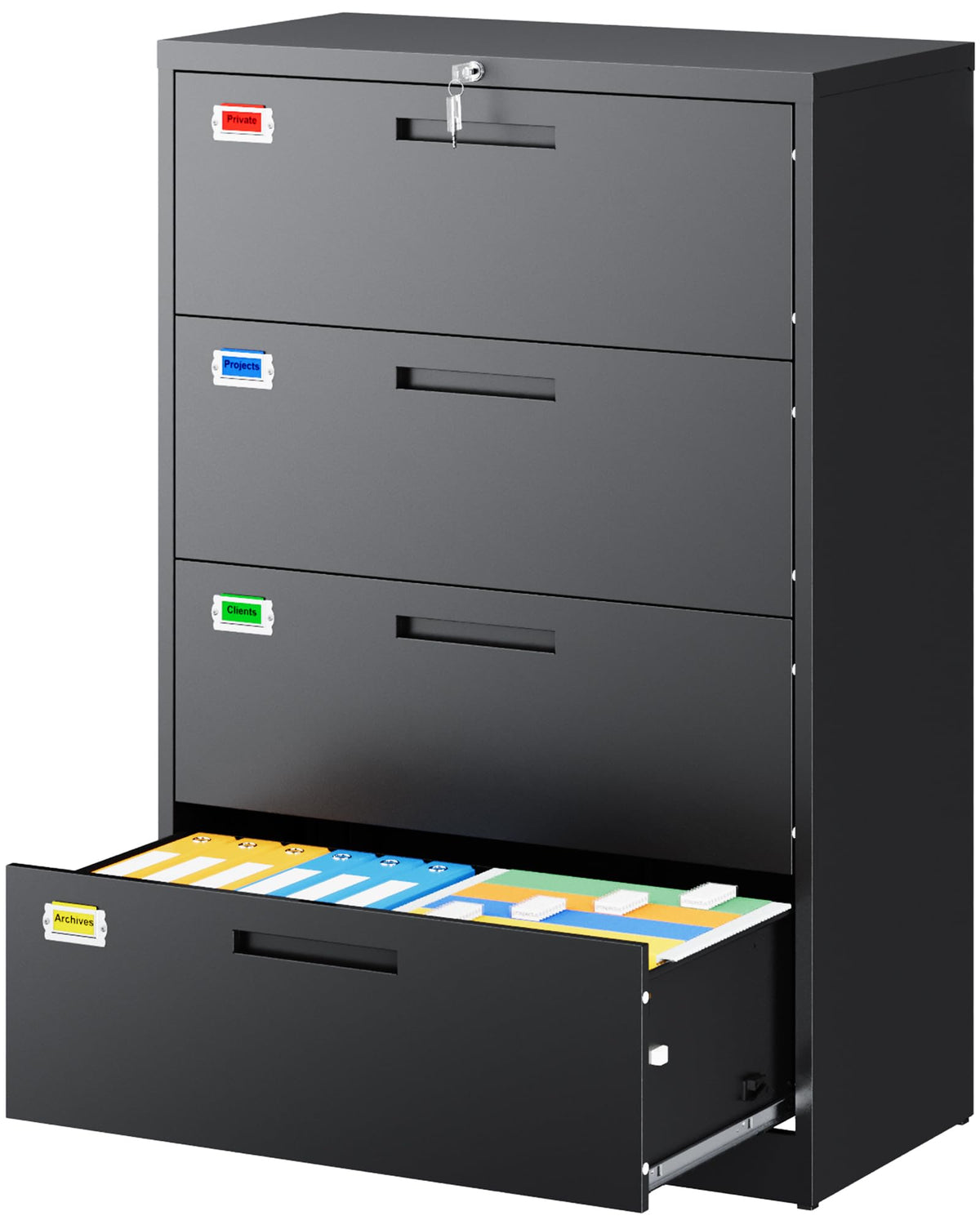 4 Drawer File Cabinet with Lock, Black S593386
