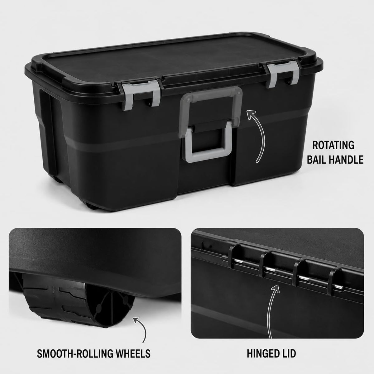 22 Gallon Black Plastic Wheeled Storage Trunk H741631