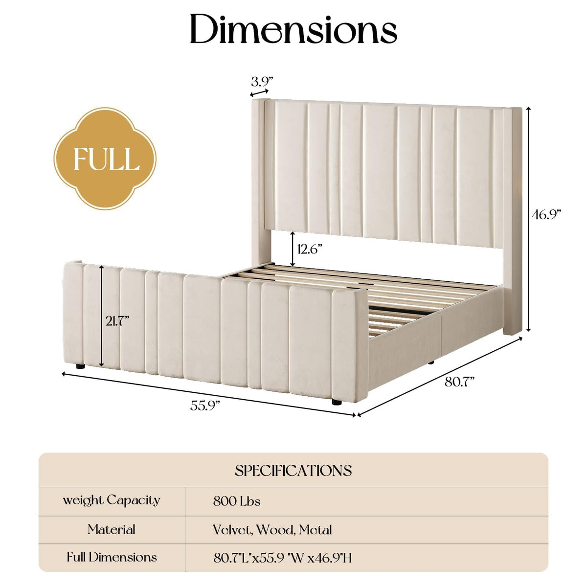 Full Size Velvet Headboard Bed Frame V630956