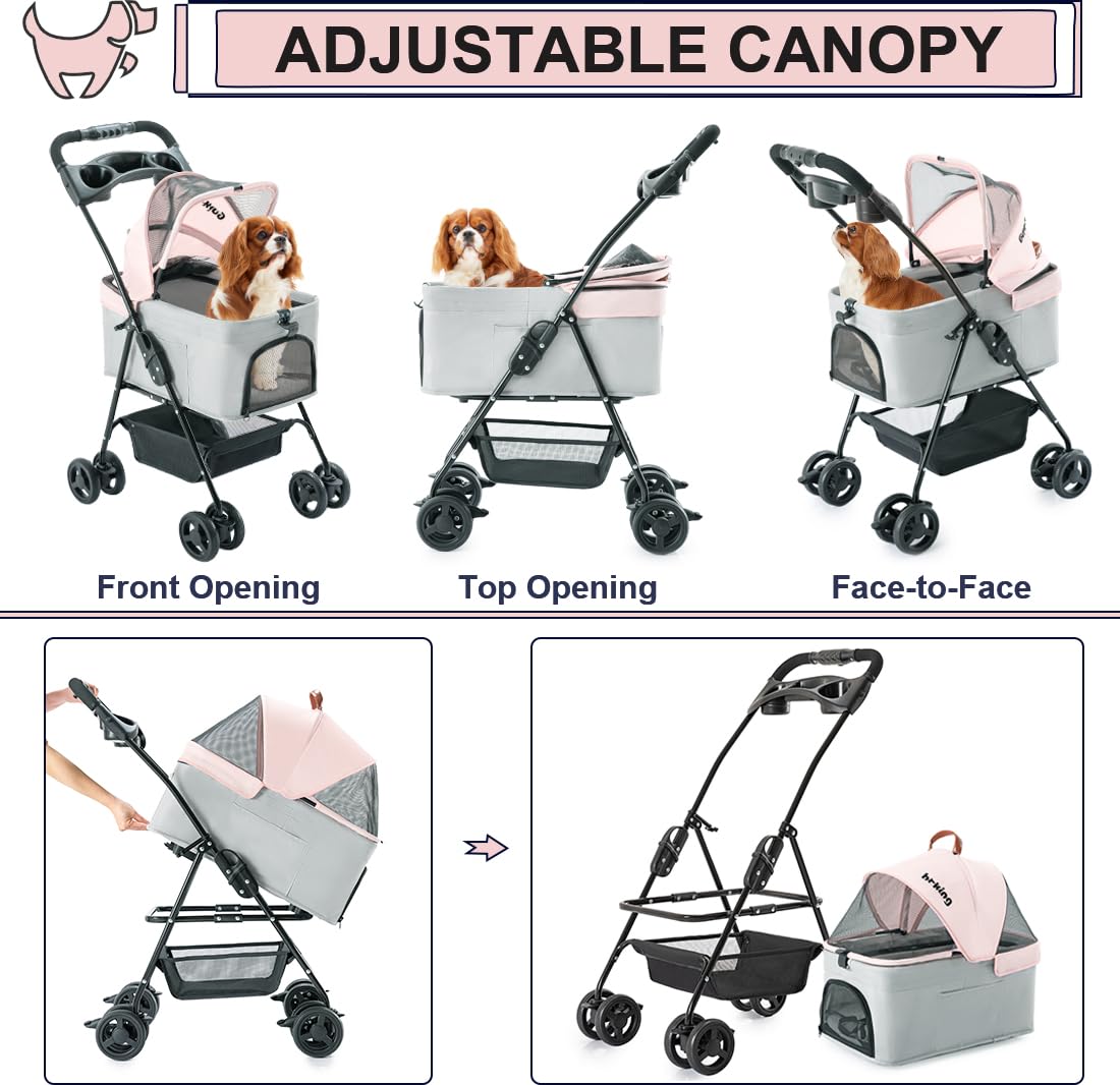 Pink Gray Pet Stroller with Detachable Carrier H126914