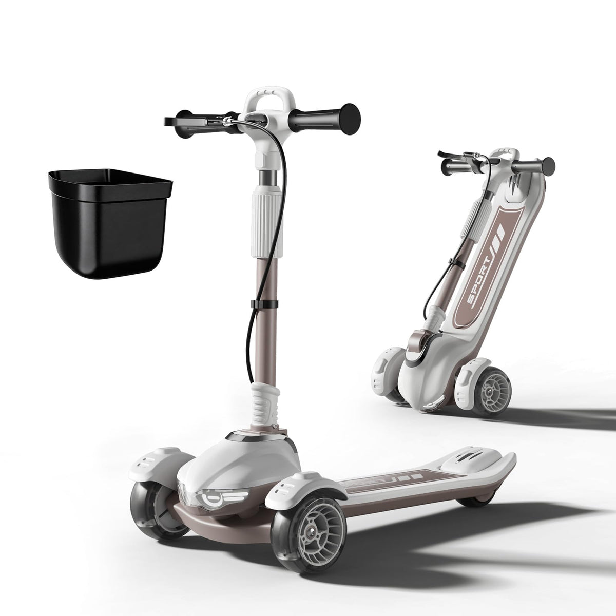 Kids Scooter with Dual Brakes, Music, Lights, Adjustable and Folding F3565