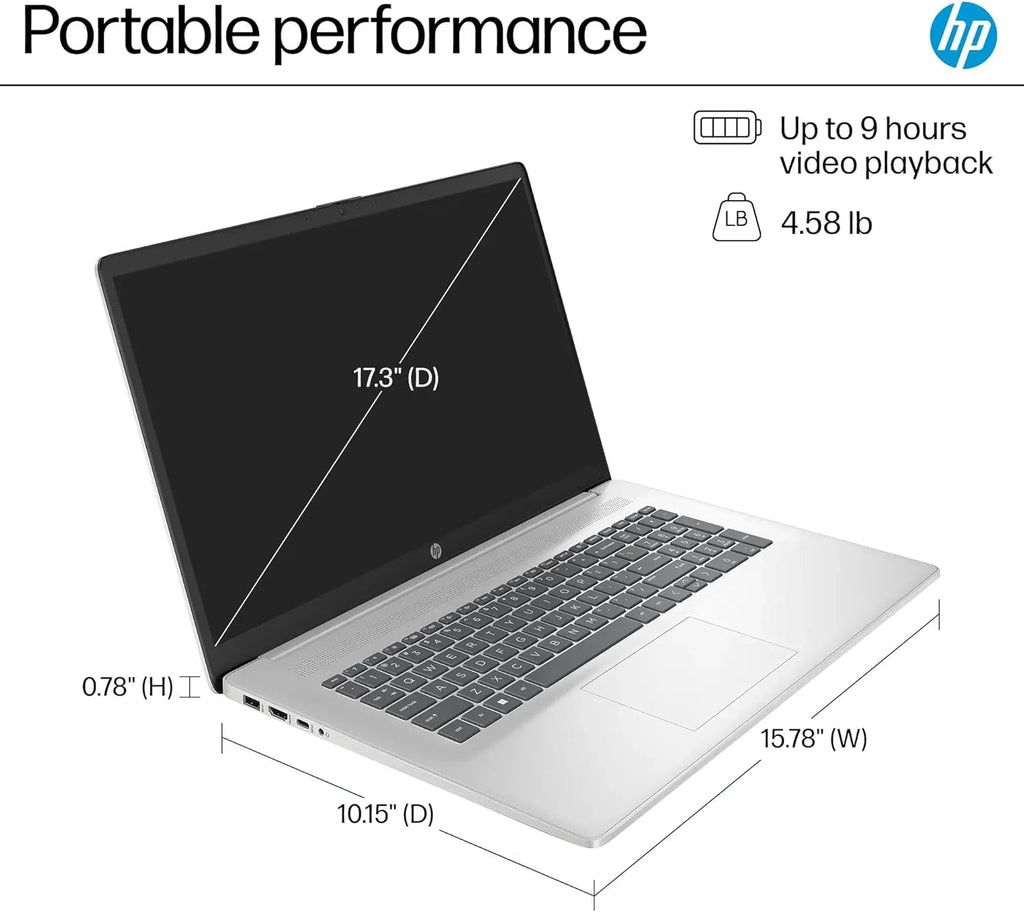 17.3" FHD Laptop Computer, 32GB RAM 1.5TB Storage, 6-Cores AMD Ryzen 5, Windows 11, Silver R952