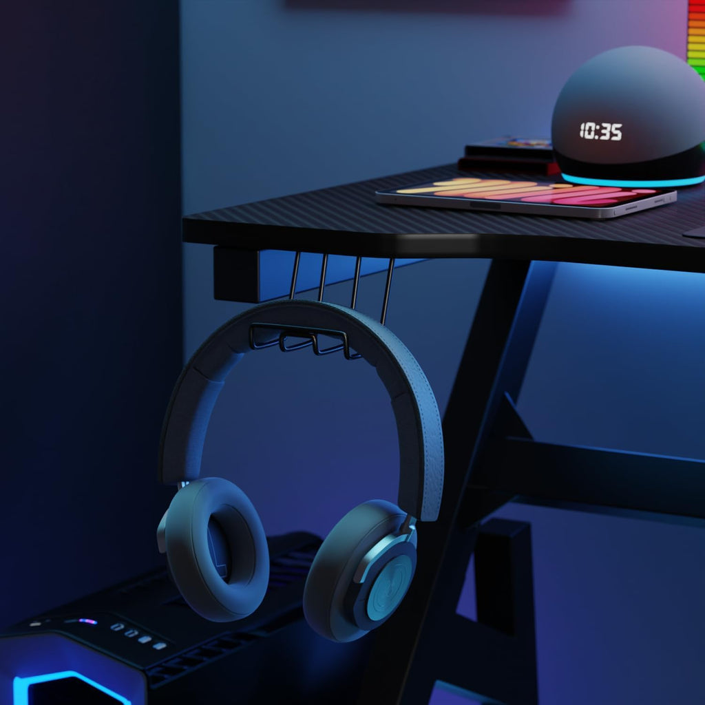 47 Inch Carbon Fiber Gaming Desk with Cup Holder and Headphone Hook P154