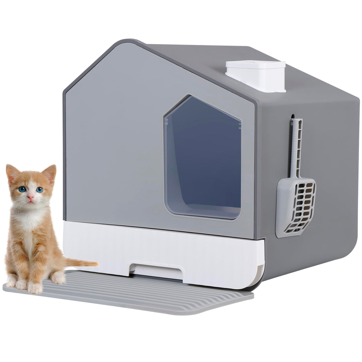 Large Enclosed Cat Litter Box with Mat and Scoop W348