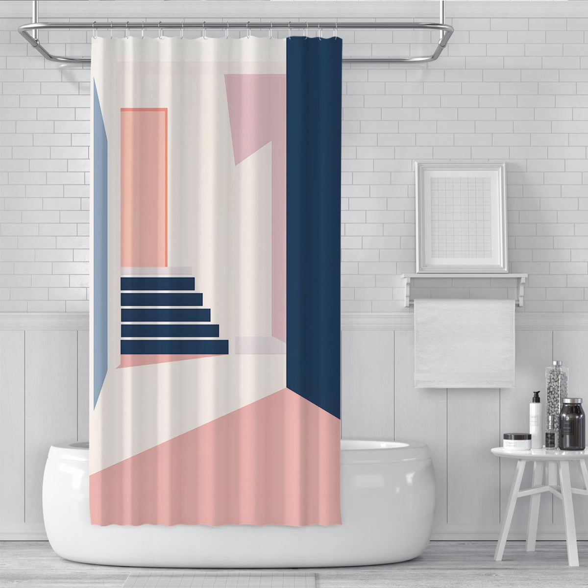 Pink Geometric Shower Curtain 72x72 Inches W3208