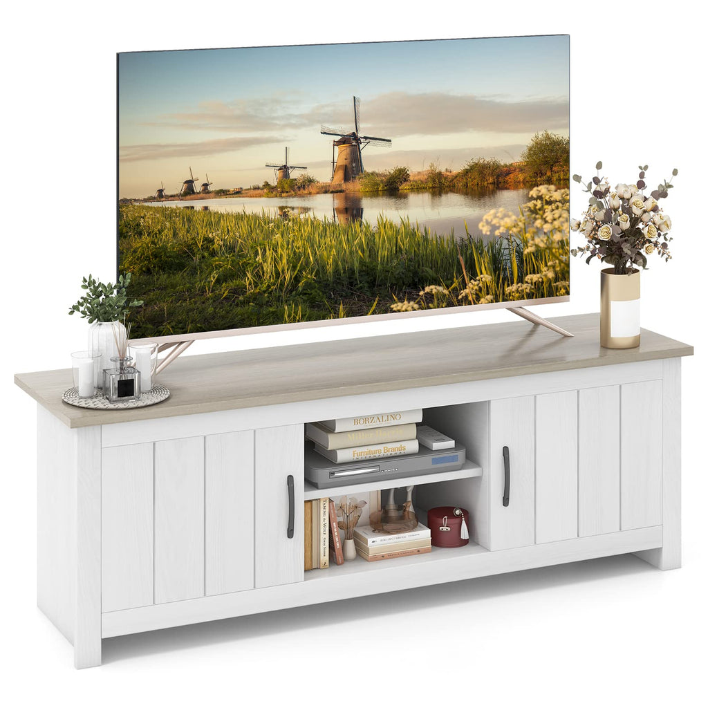 2 Doors TV Stand with 2 Cabinets & Open Shelves R51076