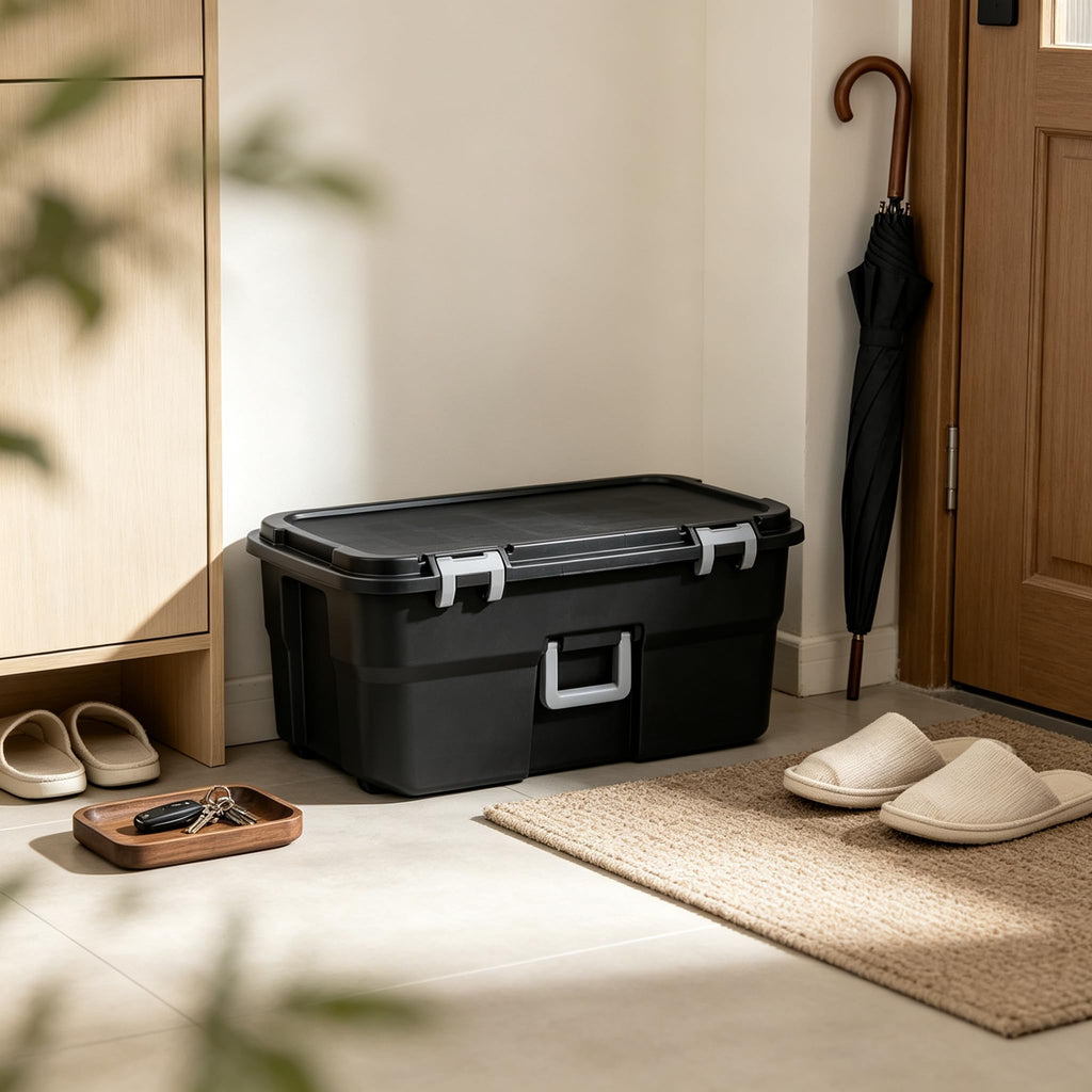 22 Gallon Wheeled Lockable Plastic Storage Footlocker U83920