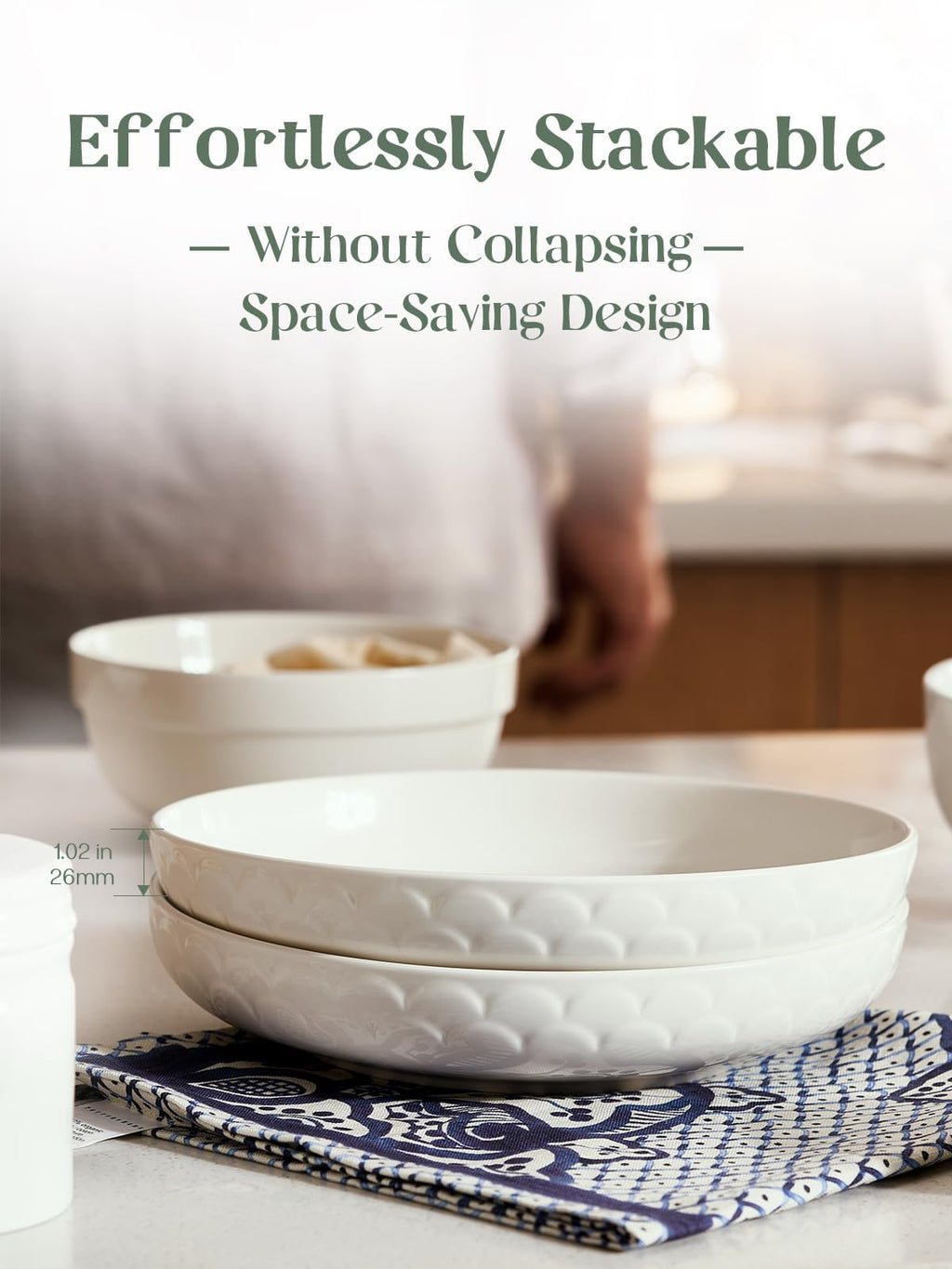 Set of 4 White Ceramic Pasta Bowls X596435