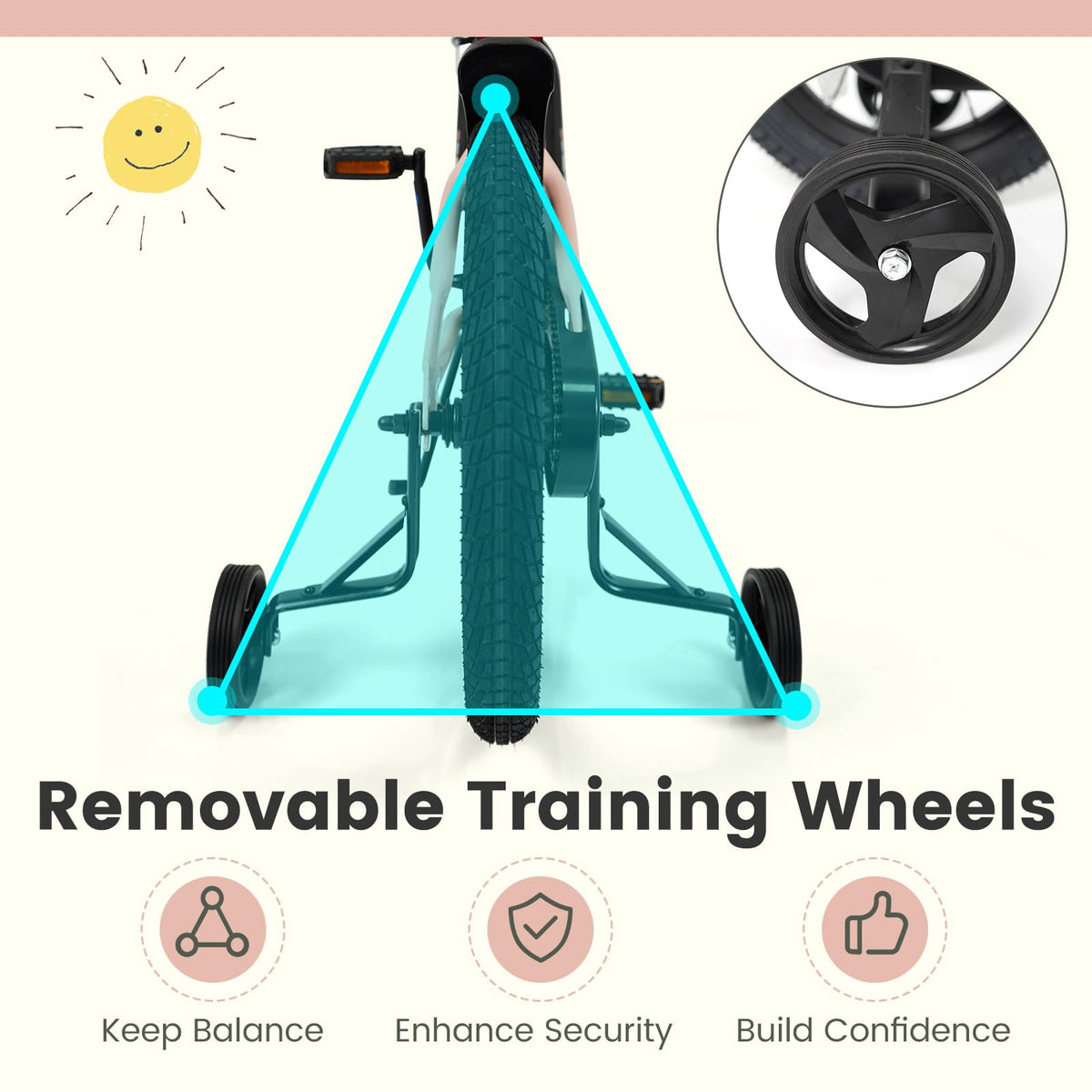 Kids Bike with Removable Training Wheels, Dual Brakes, Adjustable Seat & Handlebar C342