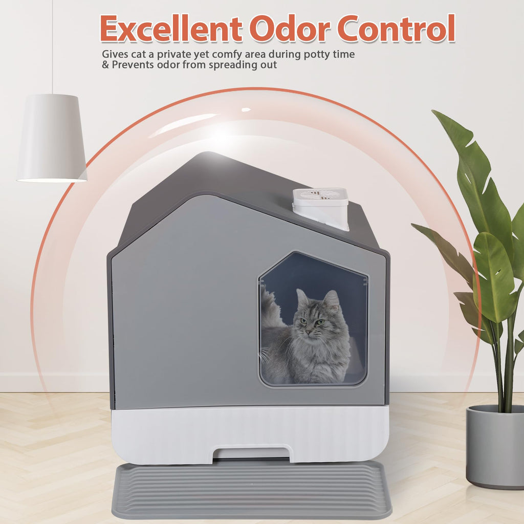 Large Enclosed Cat Litter Box with Mat and Scoop W348