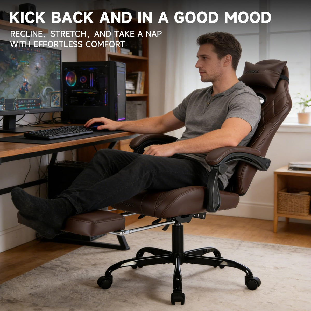 Gaming Chair with Footrest and Massage Lumbar Support E454631