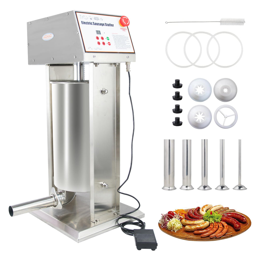 30LB Stainless Steel Electric Sausage Stuffer with 5 Stuffing Tubes Z156633