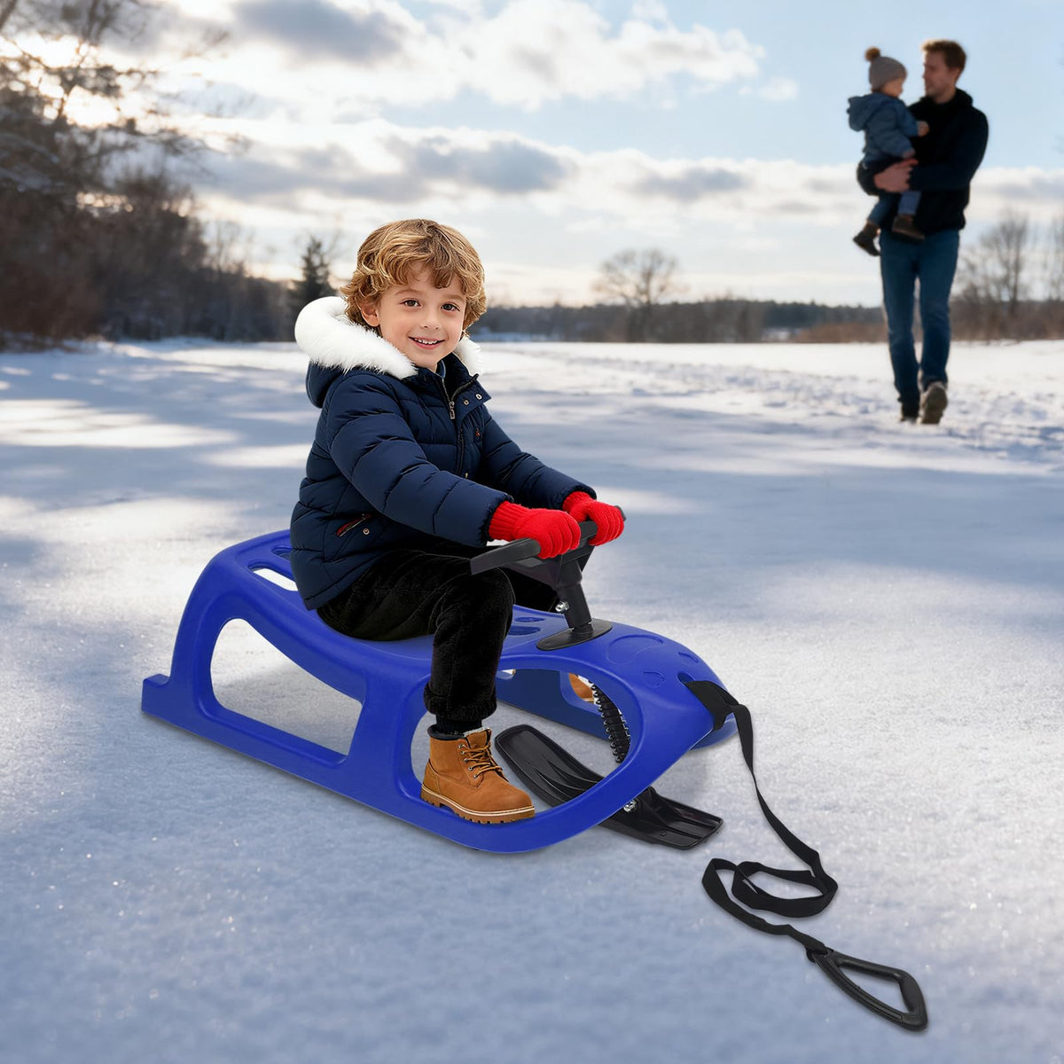 Cold-Resistant Plastic Snow Sled with Pull Rope P44205