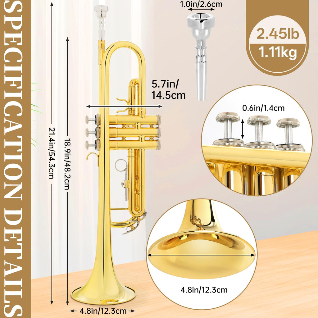 Bb Standard Brass Trumpet with Case, Mouthpiece, Mute, Cleaning Kit G321121