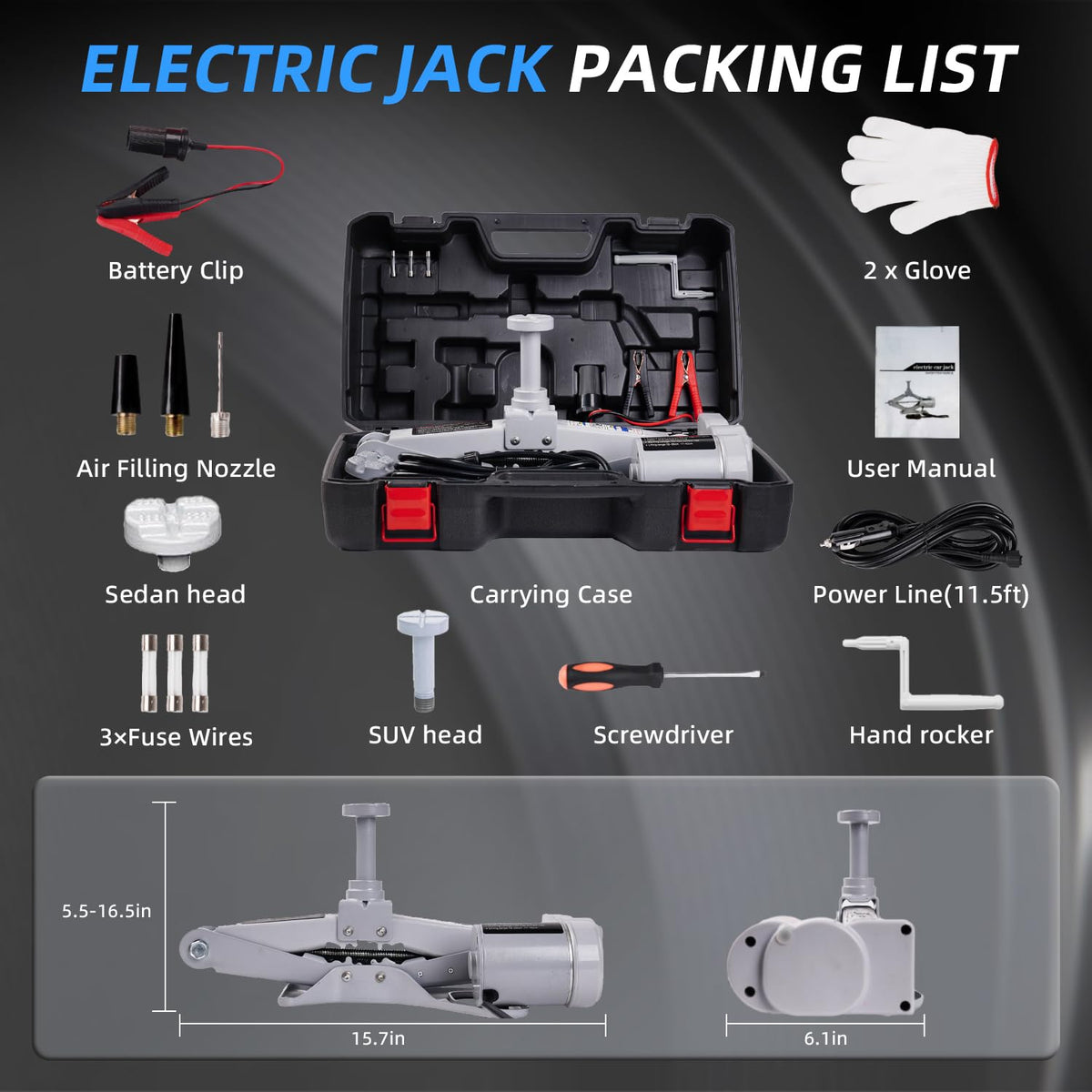Electric Car Jack 3 Ton 12V Scissor Jack Kit X5182