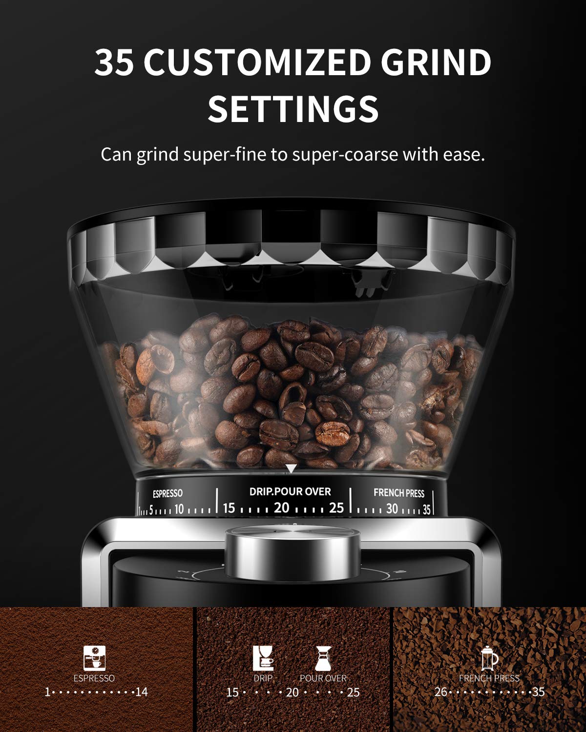 Conical Burr Electric Coffee Grinder 35 Settings Black Q553