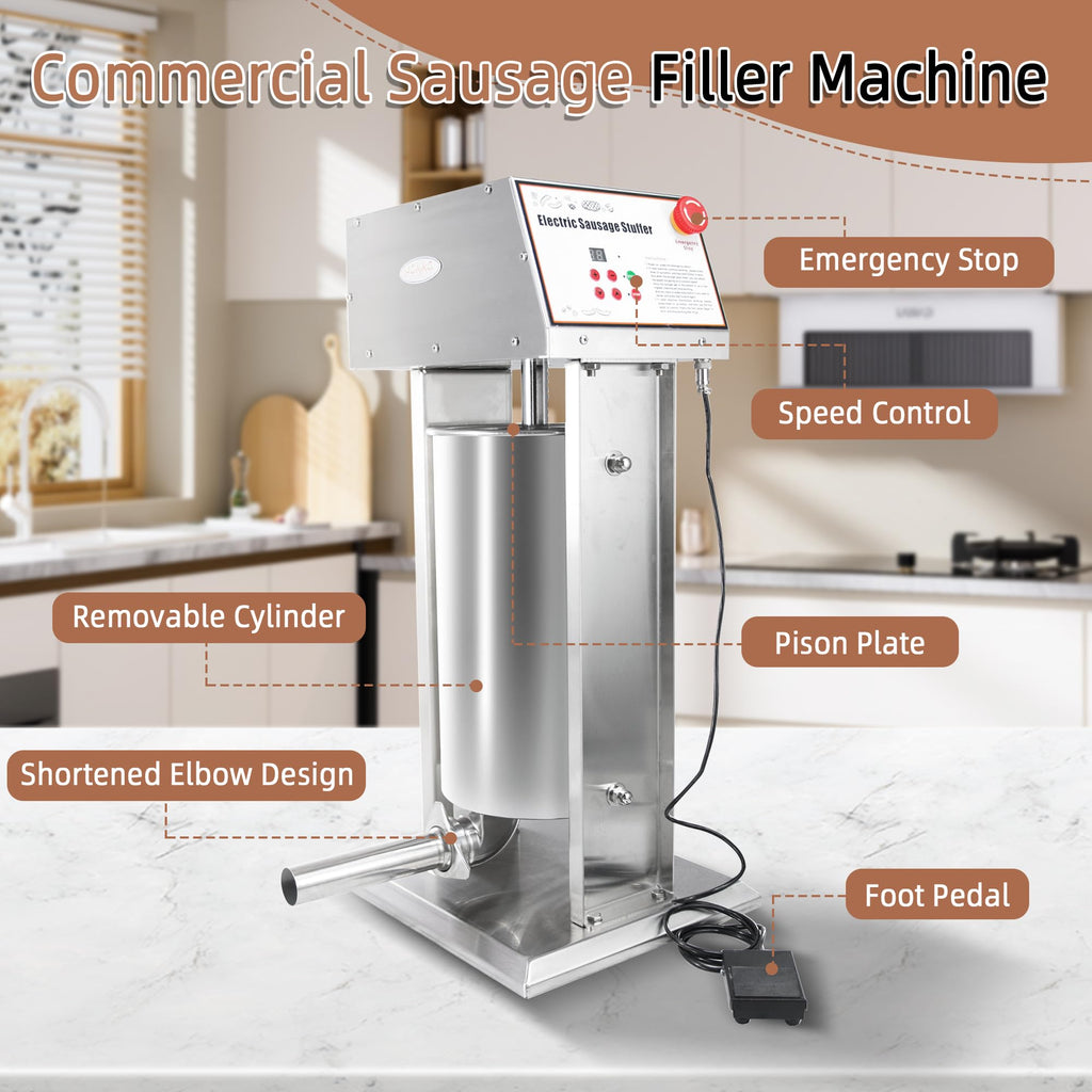 30LB Stainless Steel Electric Sausage Stuffer with 5 Stuffing Tubes Z156633